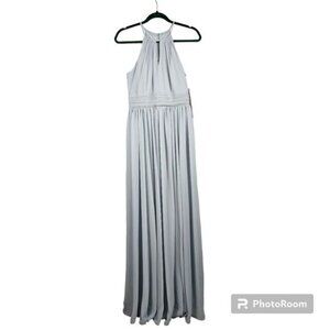Bill Levkoff Julia Bridesmaid Dress Sz 4 Mist Blue Chiffon Halter Pleated Formal